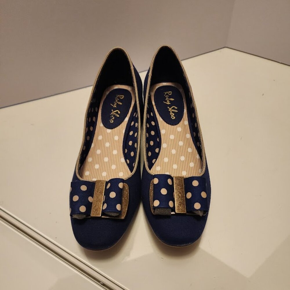 Ruby Shoo Navy Blue Mid-Heels with Bow - Picture 8 of 8